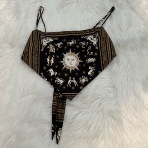 Zodiac Print Black and Gold Crop Top